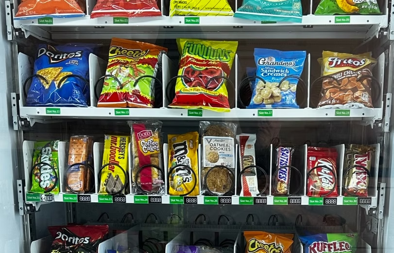 Vending machine filled with snacks